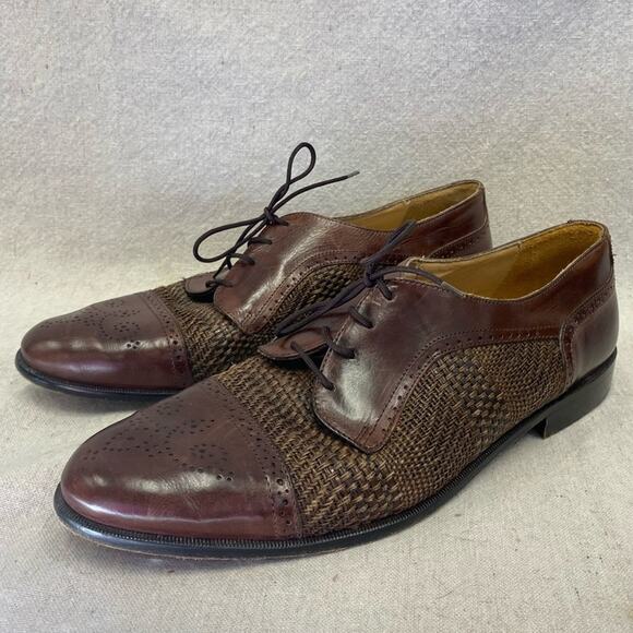 Johnston& Murphy Cellini Mixed Media Woven Leather Cap Toe Oxford Shoe Size 10 - Picture 7 of 14